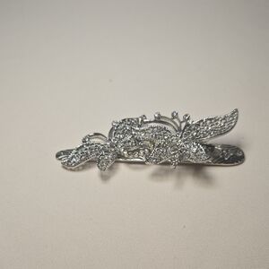 Vintage Rhinestone Hair Clip, Antique Silvertone Metal, Butterfly Theme.
